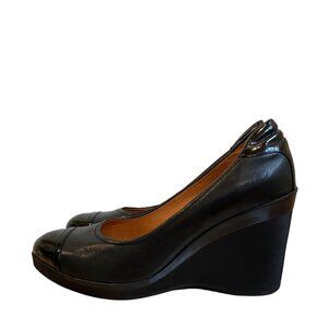 Geox Womens Black Leather Wedge Shoes Size 41 Round Toe Comfortable & Stylish